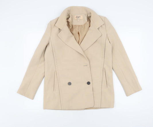 Candie's Men's Beige Regular Fit Mid-Length Pea Coat