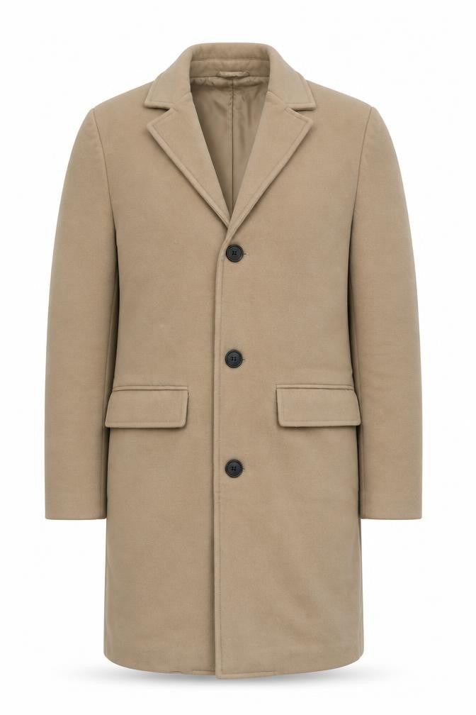 boohooMAN Men Beige Mid-Length Overcoat XS