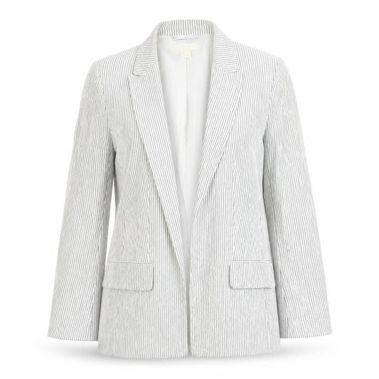H&M Women's White Pinstripe Blazer Size 8, Casual Style