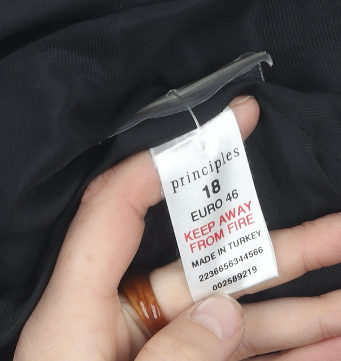 Brand and care label for Principles Women's Grey Check Suit Jacket, size 18