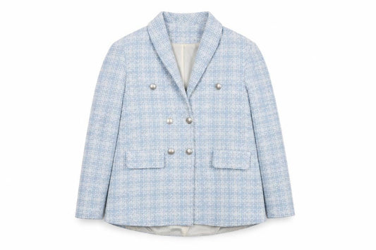 BERAT Women's Blue Bouclé Double-Breasted Blazer Size 12