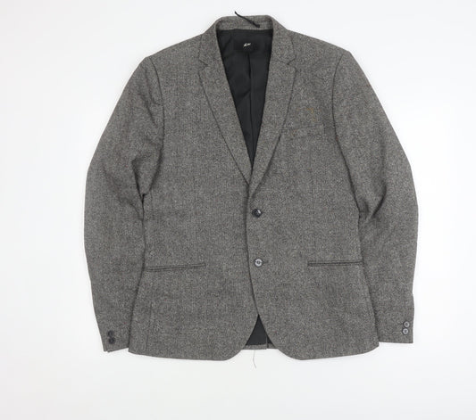 H&M Men's Grey Herringbone Blazer, Size 42R