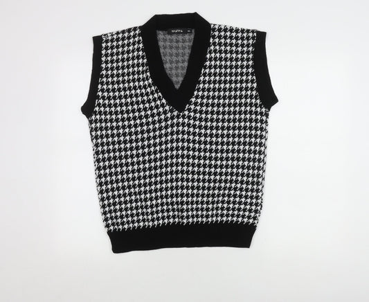 NAANAA Women's Black Houndstooth V-Neck Vest, M/L