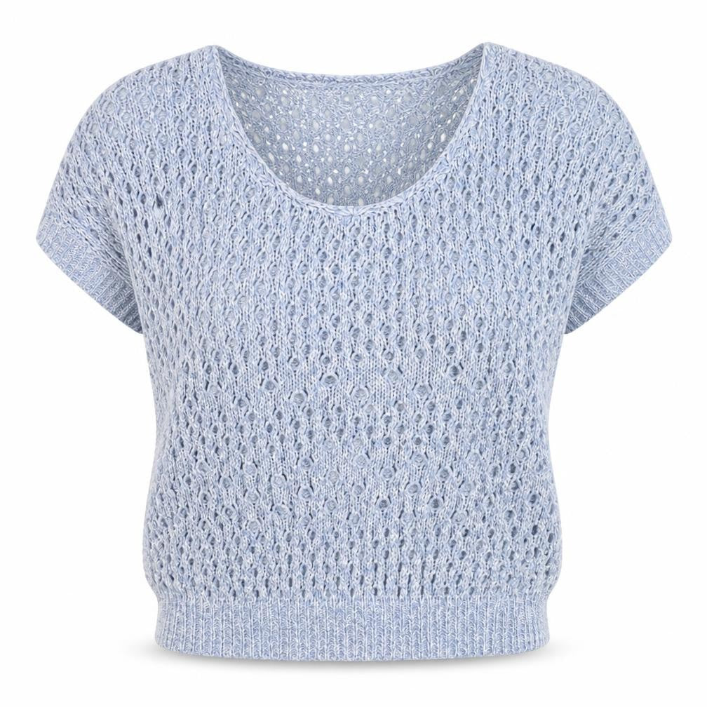 Mantaray Women's Blue Cropped Knit Blouse Size 12