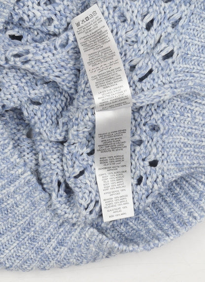Brand and care label for Mantaray Women's Blue Cropped Knit Blouse, size 12