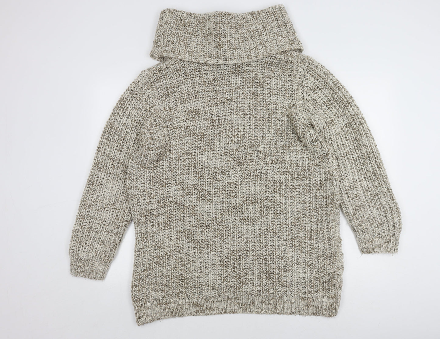 H&M Women's Beige Roll Neck Cable-Knit Jumper, M