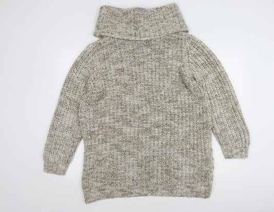 H&M Women's Beige Roll Neck Cable-Knit Jumper, M