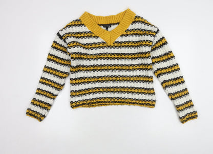 Topshop Women's Multicoloured V-Neck Jumper - Size 6