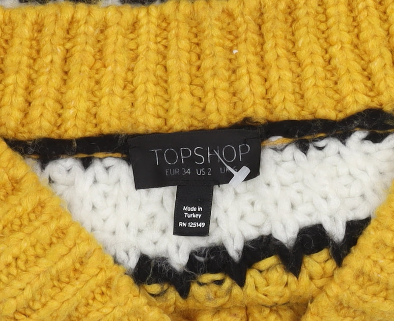 Topshop Women's Multicoloured V-Neck Jumper - Size 6