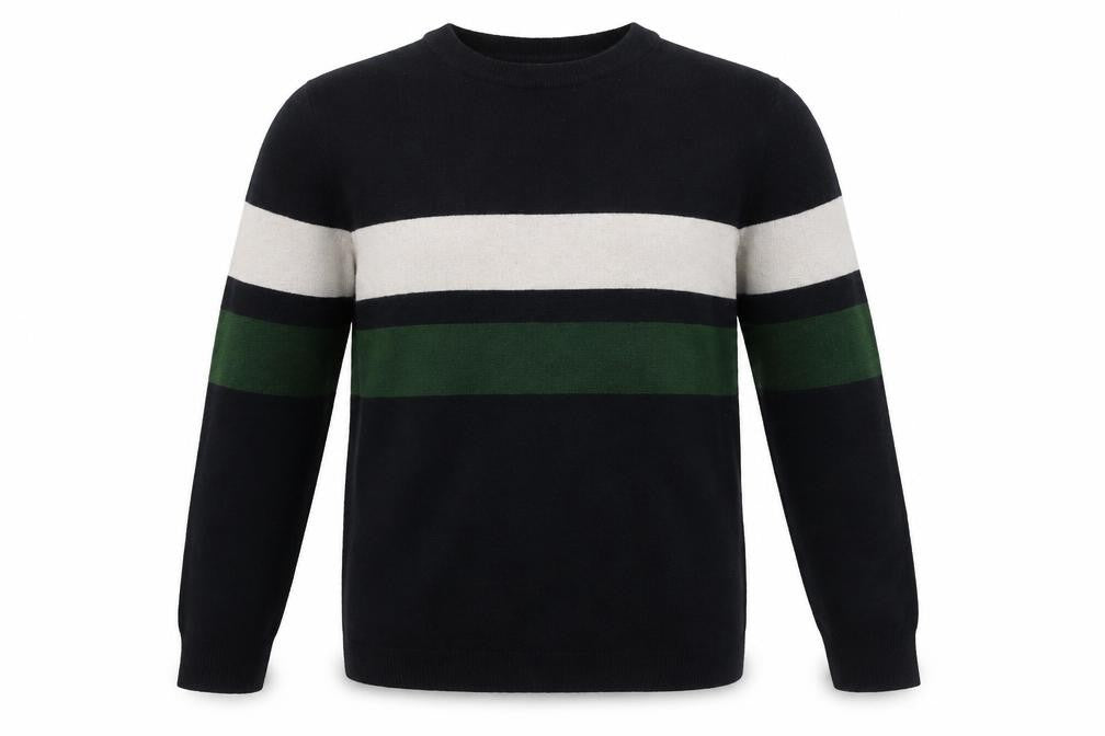 H&M Men's L Black Green Ivory Striped Pullover