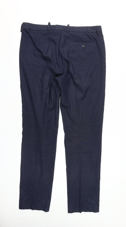 Marks & Spencer Men's Blue Slim Fit Trousers, Size 36