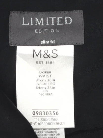 Marks & Spencer Men's Blue Slim Fit Trousers, Size 36