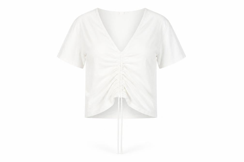 Mango Women's White V-Neck T-Shirt, Size M, Casual
