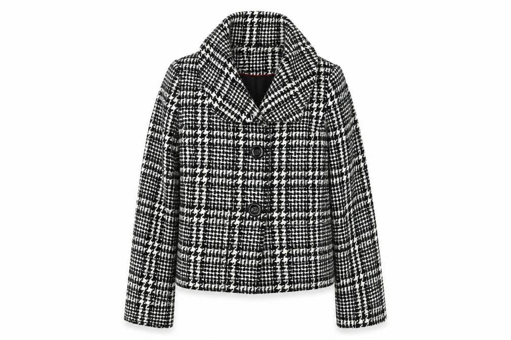 Style by EWM Women's Black White Short Tweed Coat 16