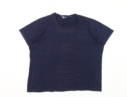 Isle Women's Blue Embroidered Cotton T-Shirt