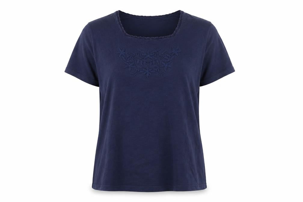Isle Women's Blue Embroidered Cotton T-Shirt