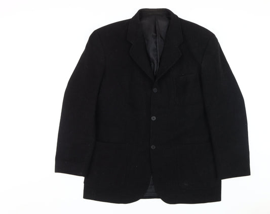 QUO Men's Black Wool Blazer, 42, Button Closure