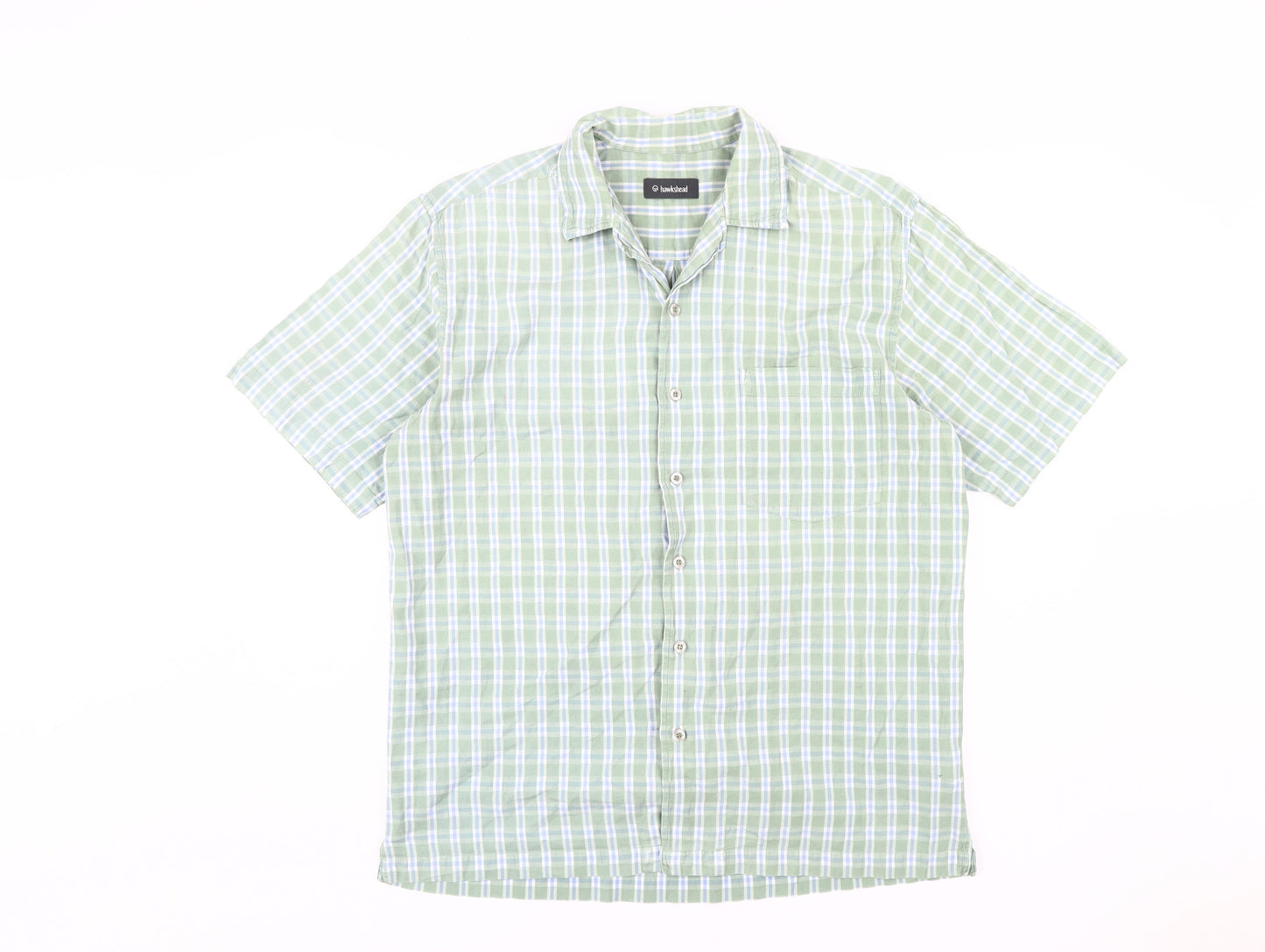 Hawkshead Men's Green Check Cotton Button-Up Shirt M