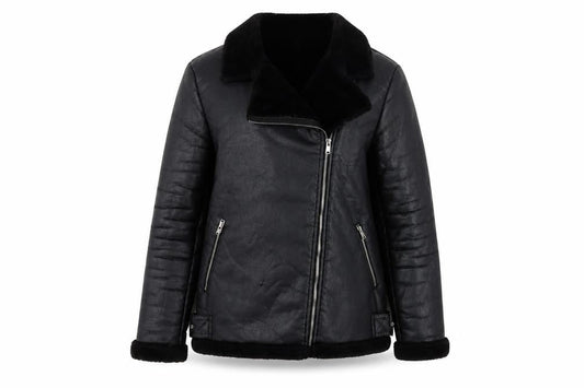 Front view of Missguided Women's Black Motorcycle Jacket, size 12