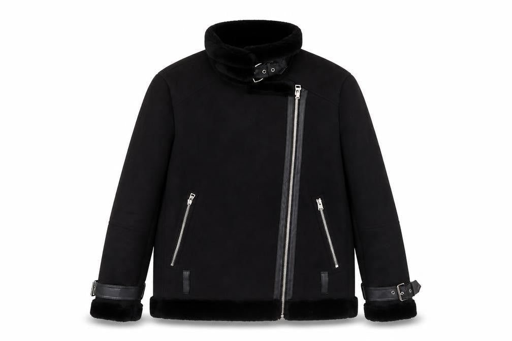 Topshop Women's Black Biker Jacket with Buckles, Size 10