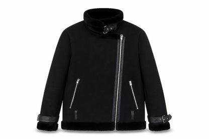 Topshop Women's Black Biker Jacket with Buckles, Size 10