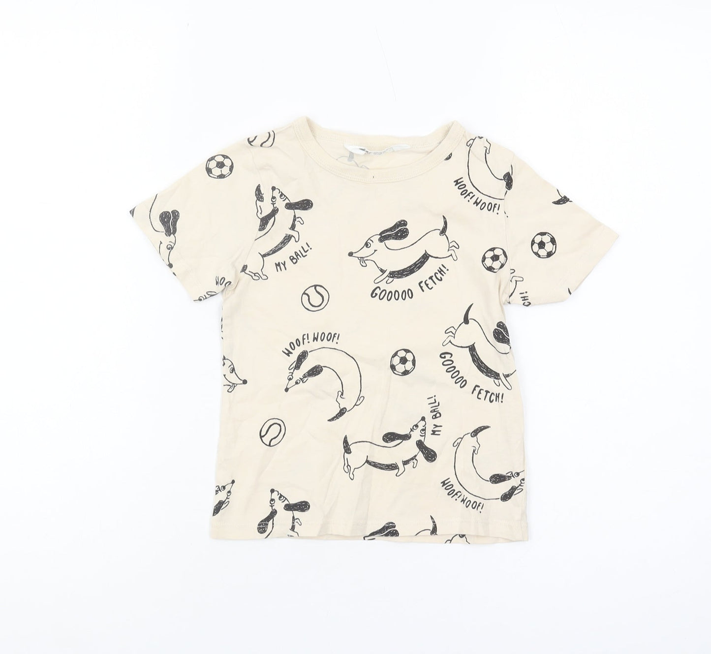 H&M Boys Beige Graphic T-Shirt, 2-3 Years, Casual, Cotton