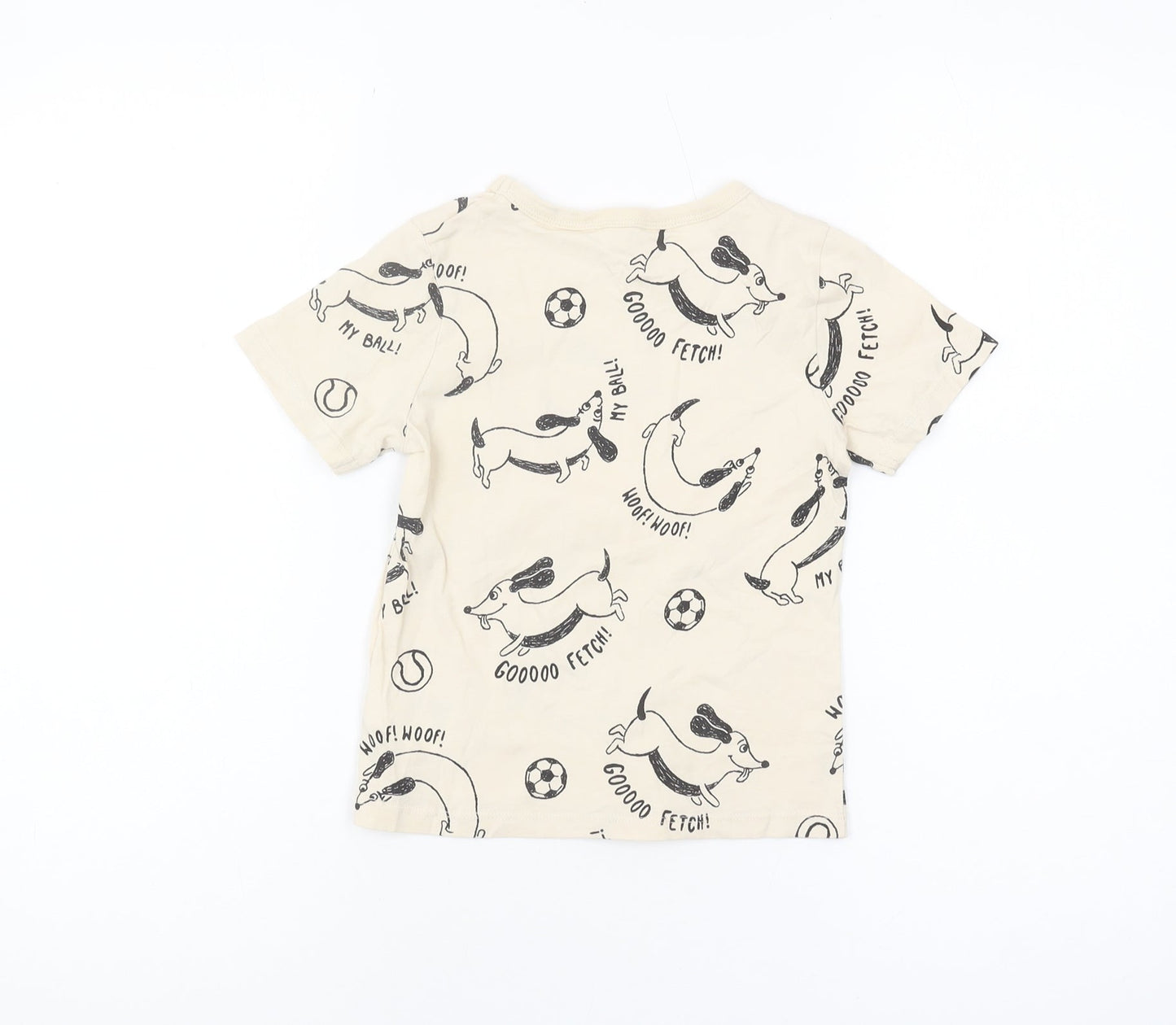 H&M Boys Beige Graphic T-Shirt, 2-3 Years, Casual, Cotton