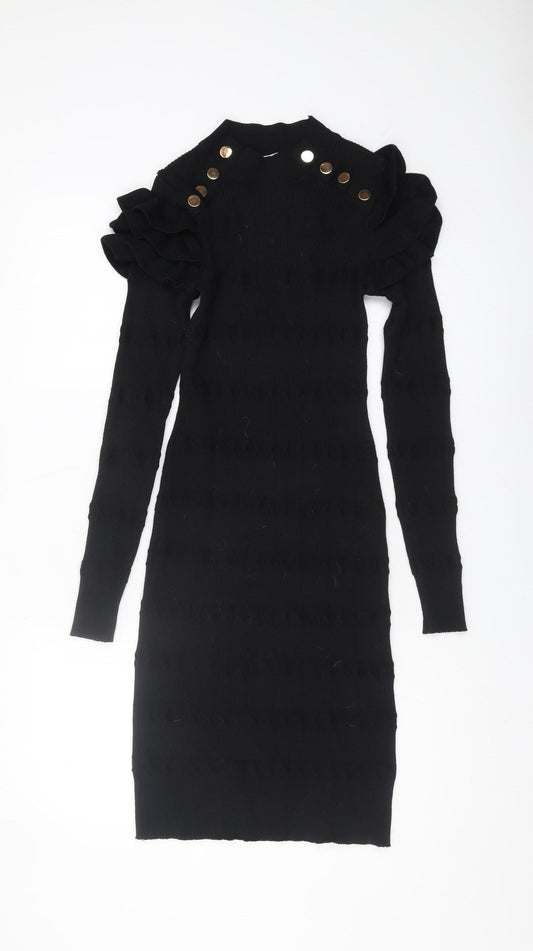 Yu & Me Women’s Black Knit Dress M/L Ruffle Sleeves