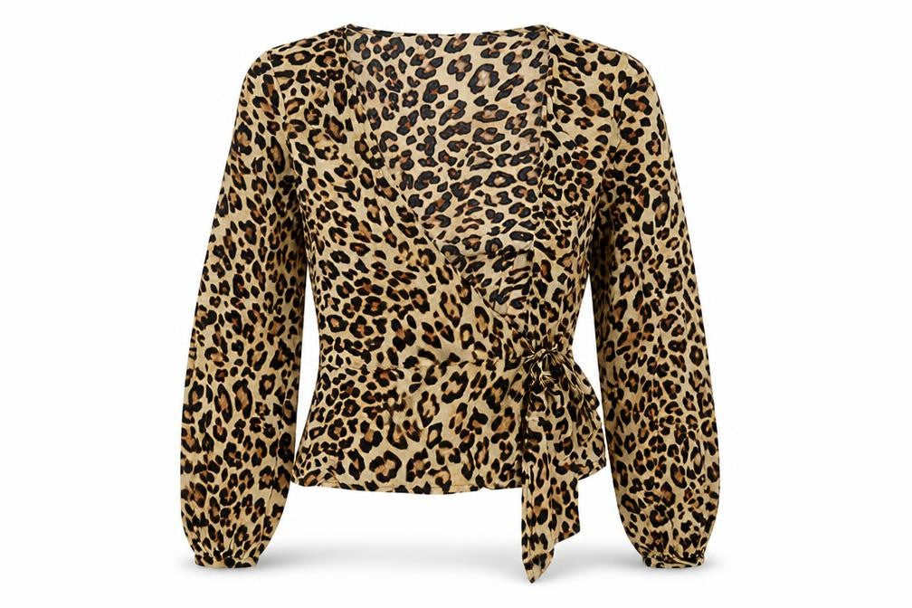 H&M Women's Beige Animal Print Wrap Blouse Size 6