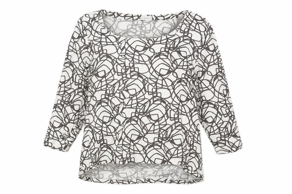Minuet Women’s White Geometric Jersey Blouse L