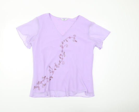 Joanna Hope Women's Purple V-Neck T-Shirt Size 18