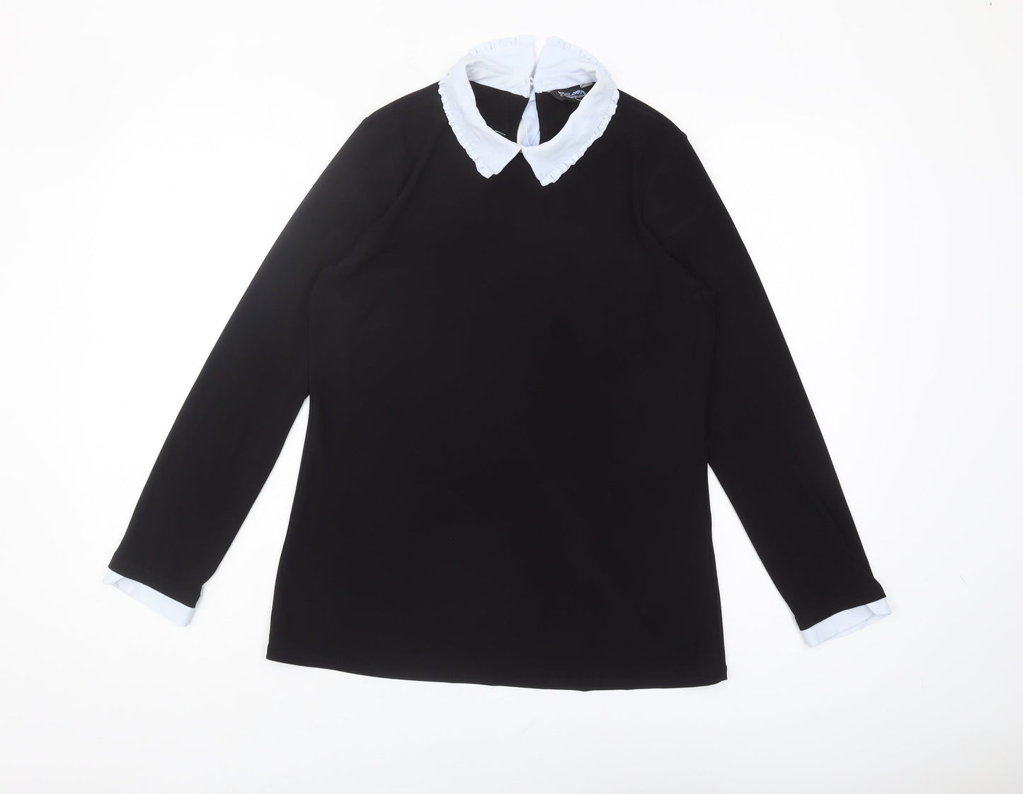 Blue Chameleon Women's Black Collared Blouse, Size 14, Classic