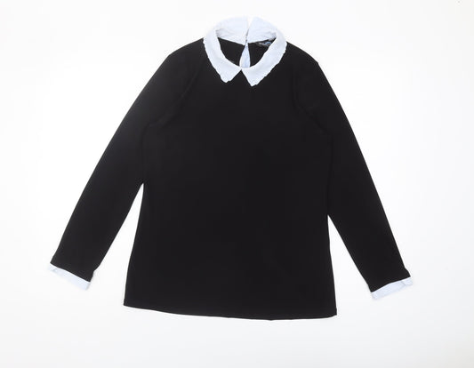 Blue Chameleon Women's Black Collared Blouse, Size 14, Classic