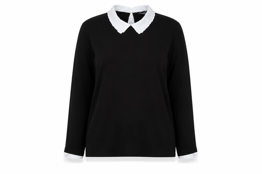 Blue Chameleon Women's Black Collared Blouse, Size 14, Classic