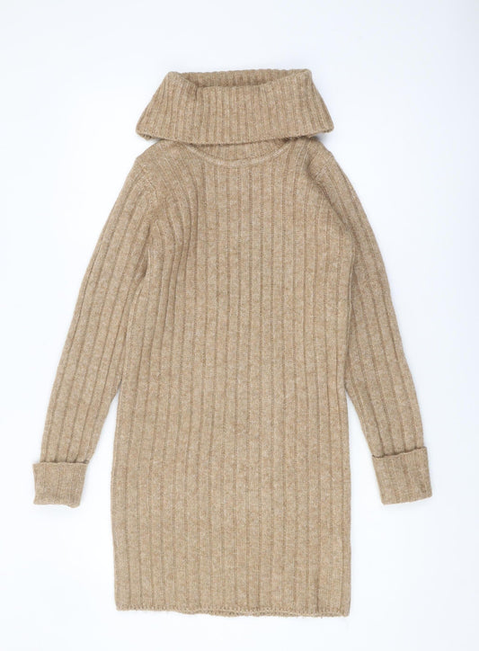 Miss Selfridge Women's Beige Cowl Neck Pullover Jumper Size 8
