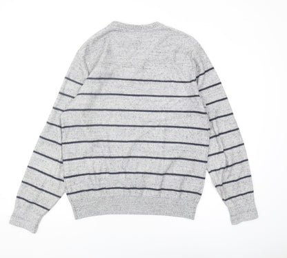 Gap Men's Grey Striped V-Neck Pullover Jumper M