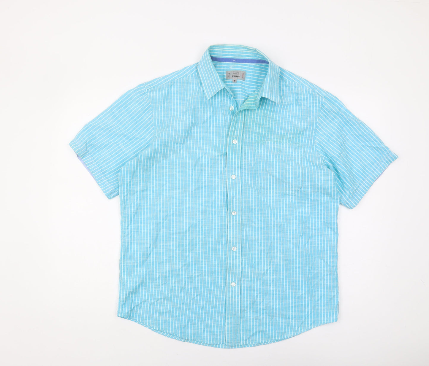 Marks and Spencer Blue Striped Short Sleeve Shirt M