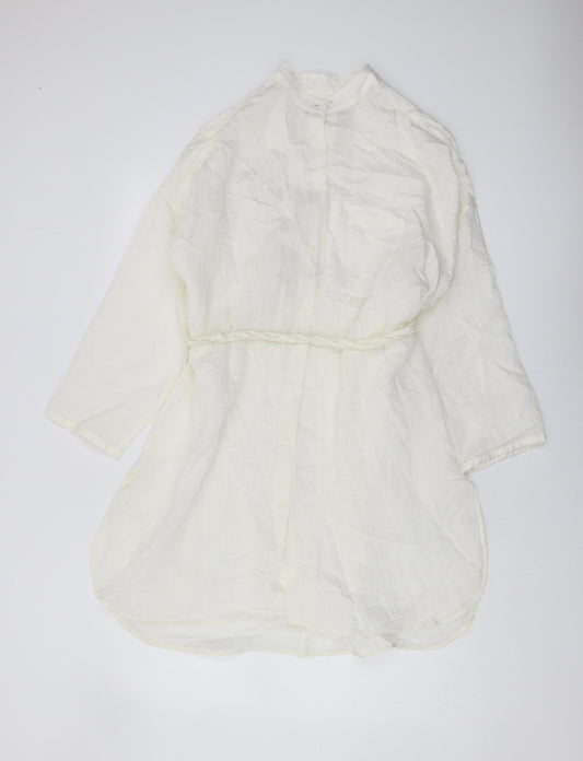 Zara Women's White XS Basic Blouse with Belted Waist