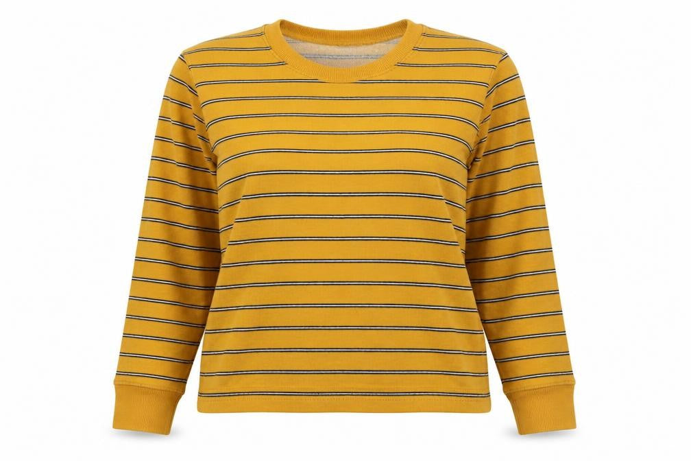 Pull&Bear Women's Yellow Striped Sweatshirt - Size 10