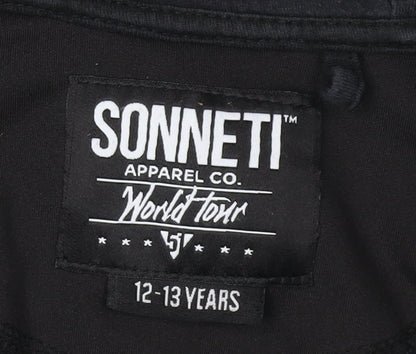Close-up detail of Sonneti boys’ black full zip hoodie 12-13 years