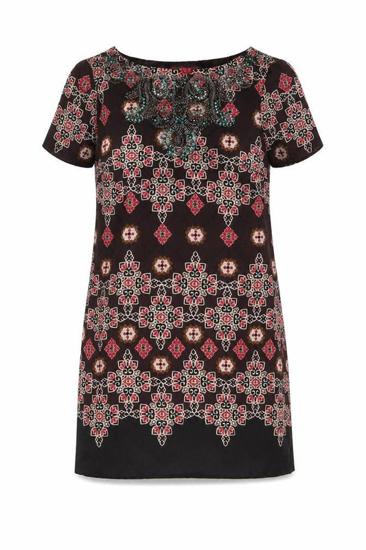 Monsoon Women's Brown Geometric Silk Dress Size 10