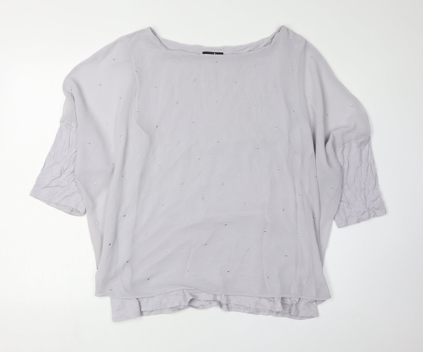 Wallis Women’s Grey Studded Blouse XL 3/4 Sleeve Relaxed