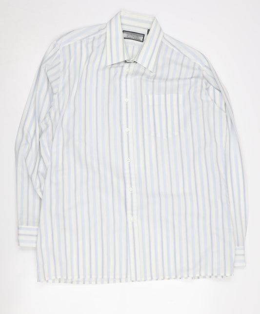 Stafford Men's Blue Striped Long Sleeve Button-Up Shirt