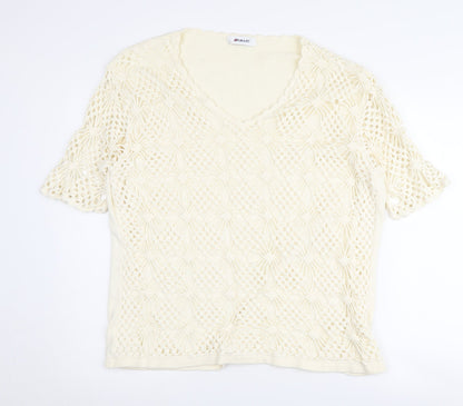 Damart Women's Ivory Crochet Pullover, Size 24, V-Neck