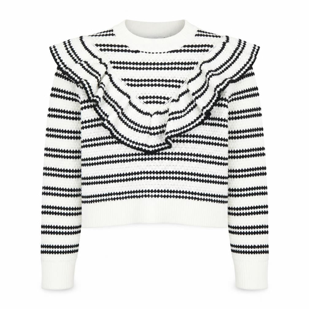 H&M Women's Striped Ruffle Pullover, XS, Black/White
