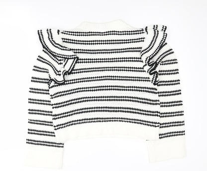 H&M Women's Striped Ruffle Pullover, XS, Black/White