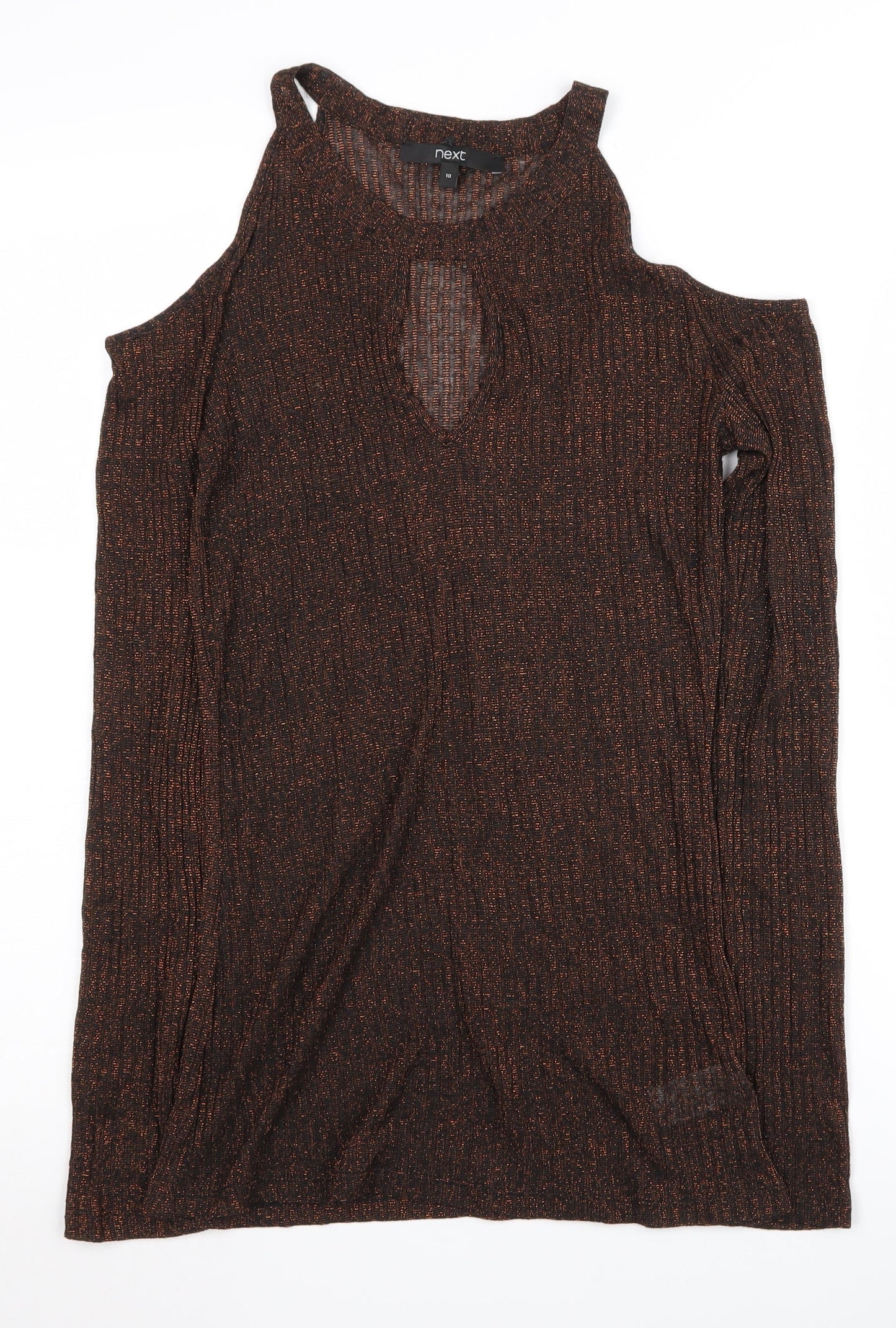 Next Women's Brown Cold Shoulder Knit Top Size 10