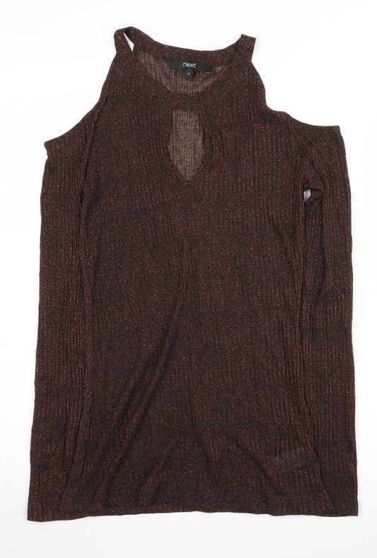 Next Women's Brown Cold Shoulder Knit Top Size 10