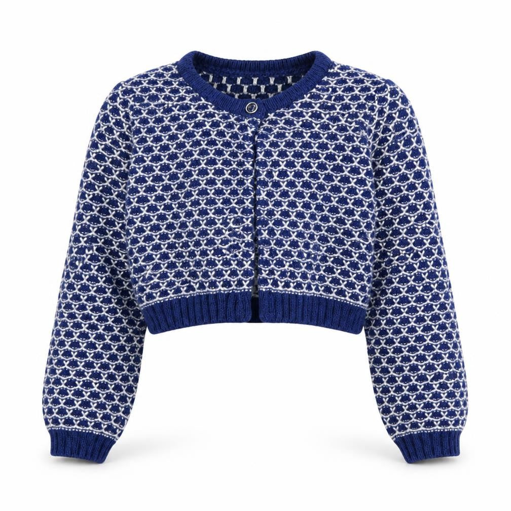 Mini Club Girls Blue Cardigan 2-3 Years Geometric Pattern