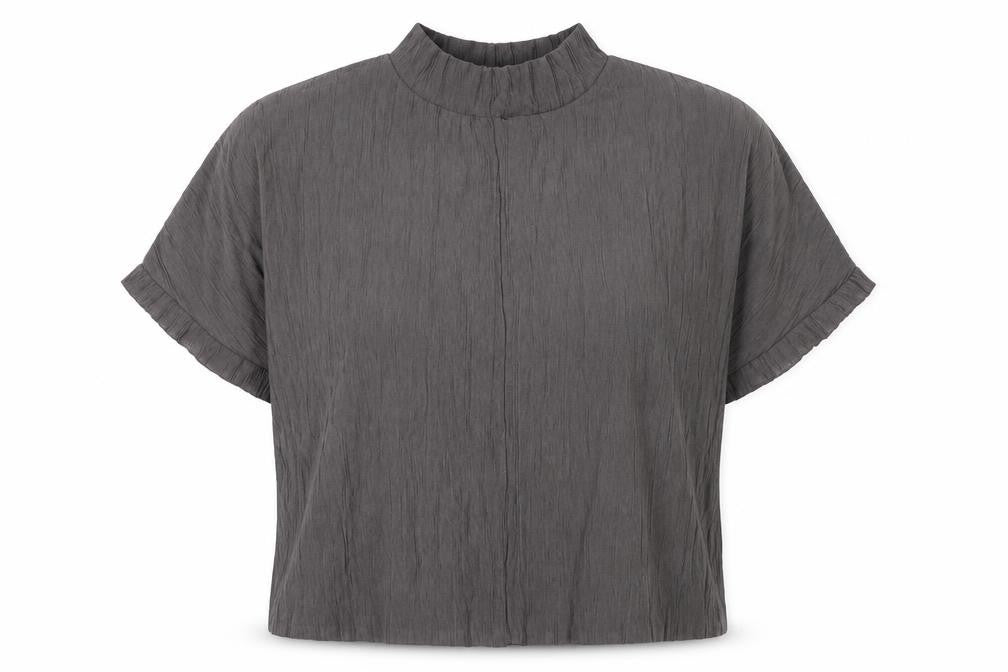 Zara Women's Grey Short Sleeve Mock Neck Top